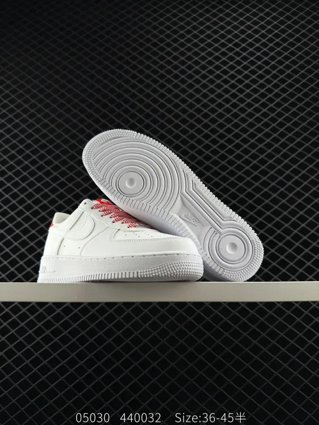 Nike Air Force 1 White and Red Low-Top Lifestyle Sneakers 3