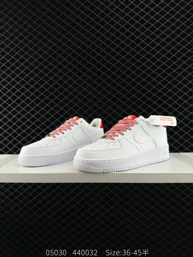 Nike Air Force 1 White and Red Low-Top Lifestyle Sneakers 4