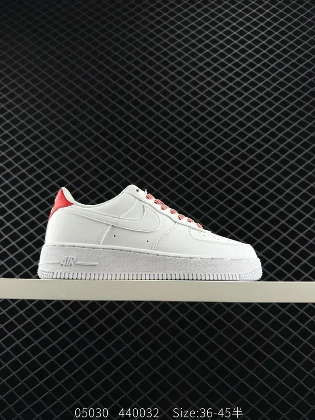Nike Air Force 1 White and Red Low-Top Lifestyle Sneakers 5