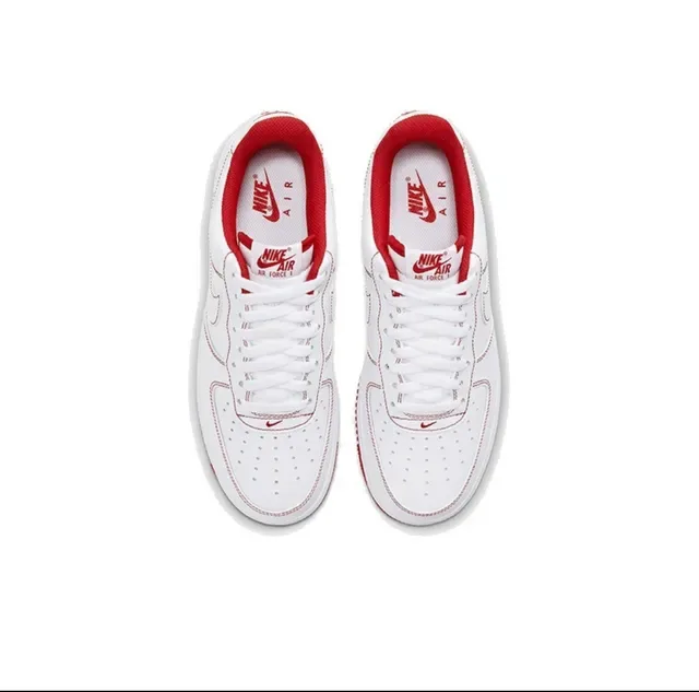 Nike Air Force 1 White and Red Stitched Lifestyle Sneakers 4
