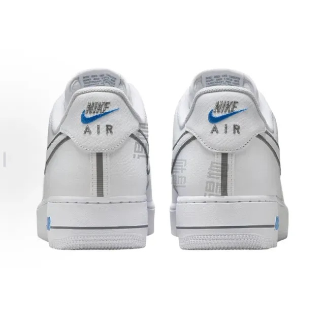 Nike Air Force 1 White Blue Low-Top Perforated Toe Lifestyle Sneakers 3