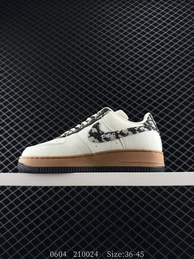 Nike Air Force 1 x Dior White Brown Low-Top Leather Upper Lifestyle Sneakers 6