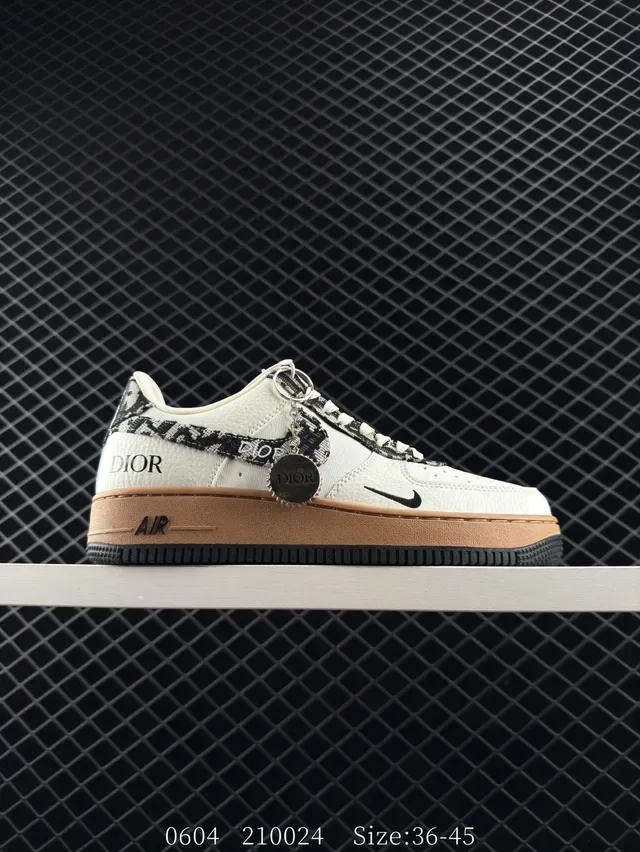 Nike Air Force 1 x Dior White Brown Low-Top Leather Upper Lifestyle Sneakers 7