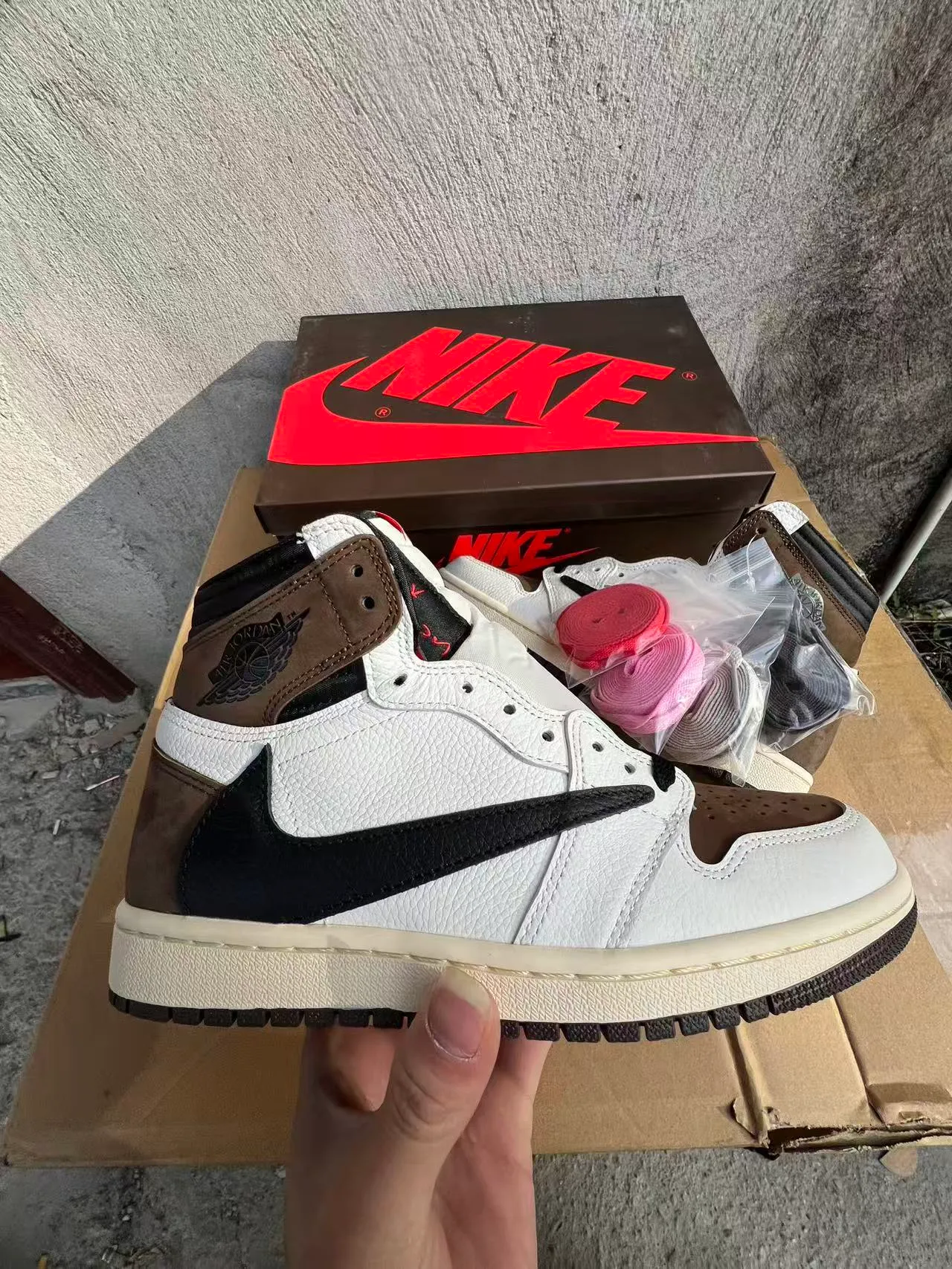 Nike Air Jordan 1 High White Black Brown Basketball Shoes 7