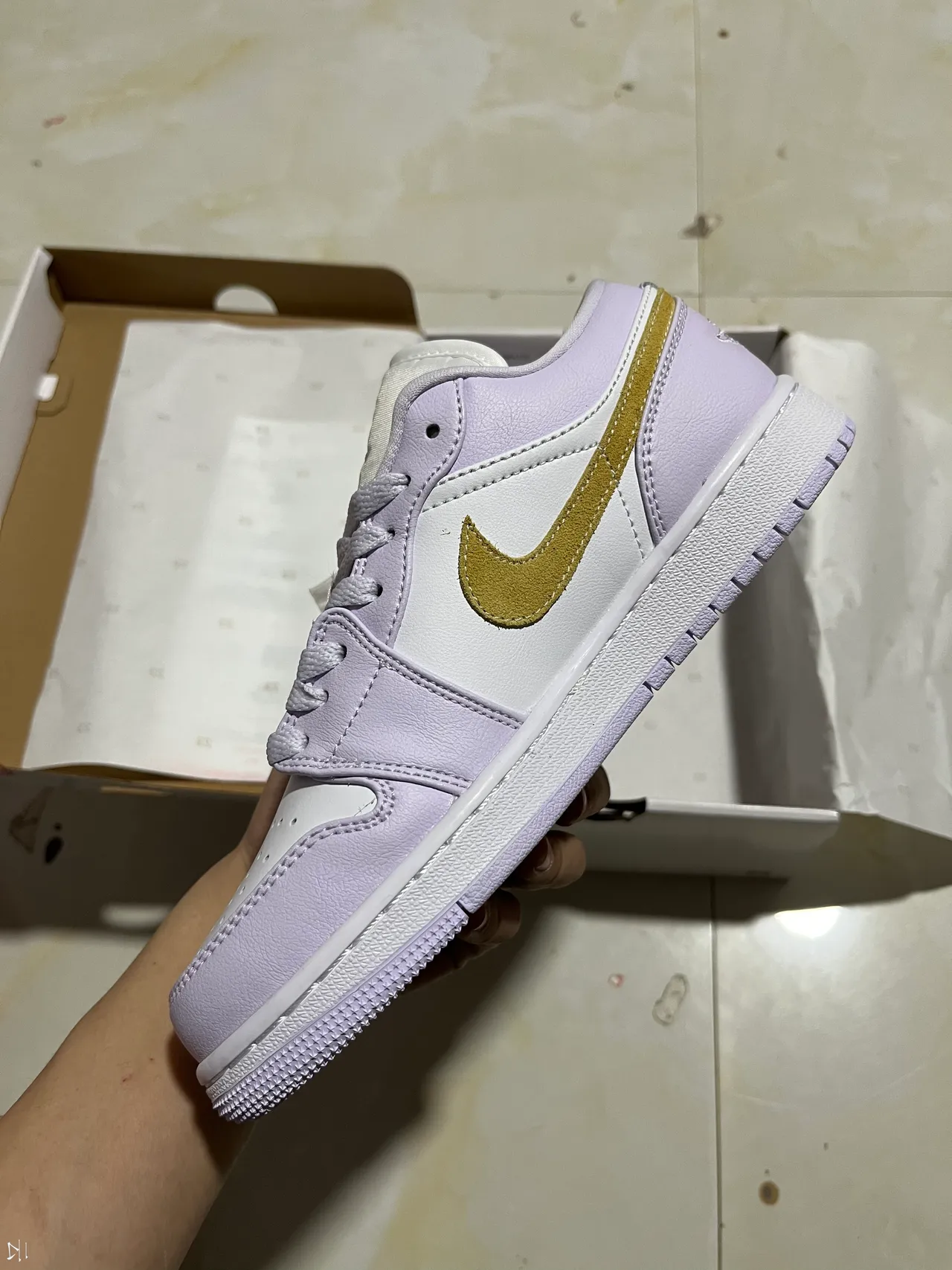 Nike Air Jordan 1 Low Lavender and Gold Lifestyle Sneakers 4