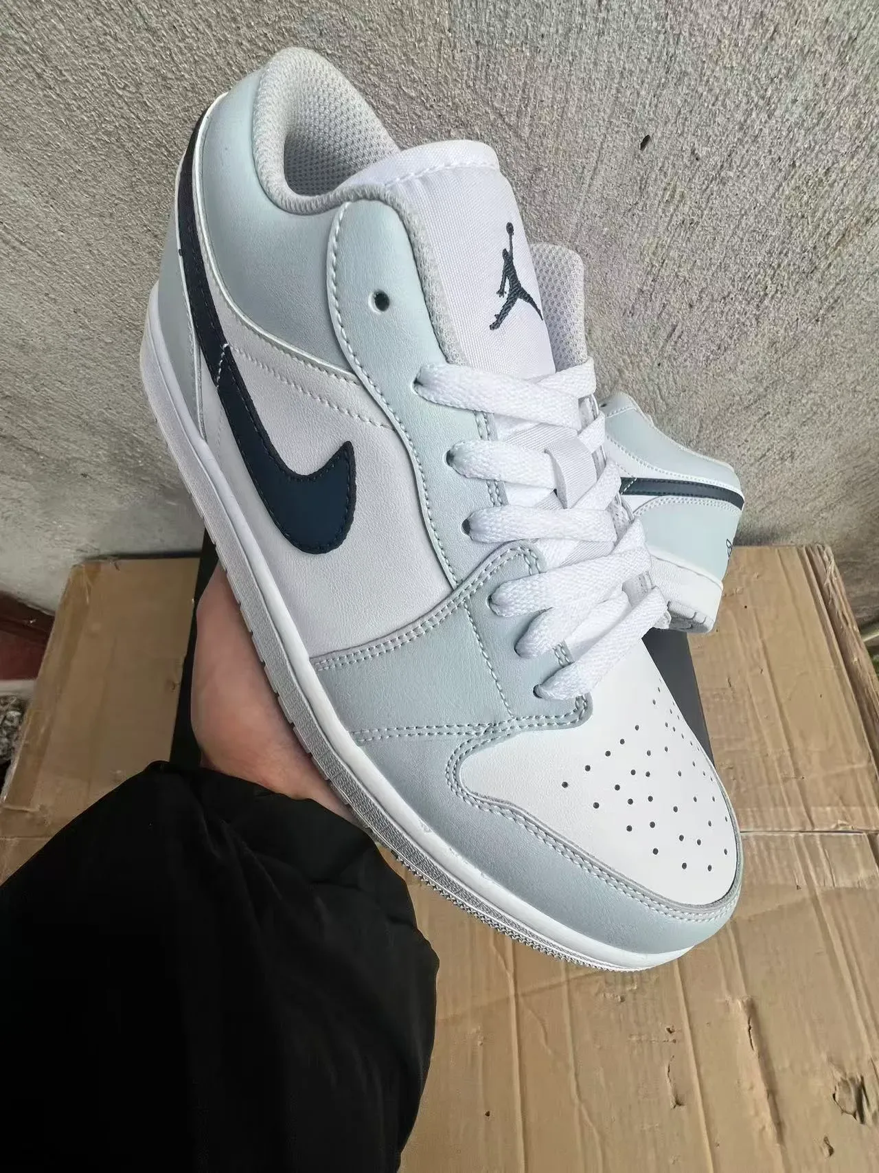 Nike Air Jordan 1 Low Light Gray Navy Lifestyle Sneakers 2
