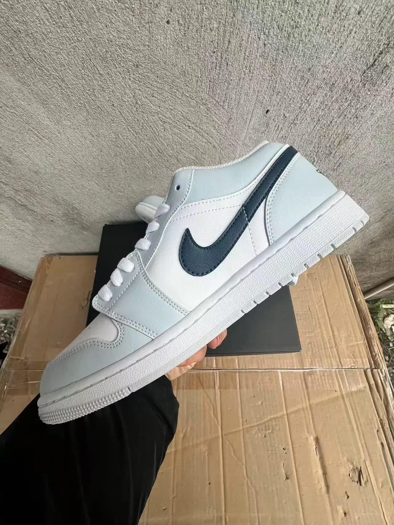 Nike Air Jordan 1 Low Light Gray Navy Lifestyle Sneakers 5