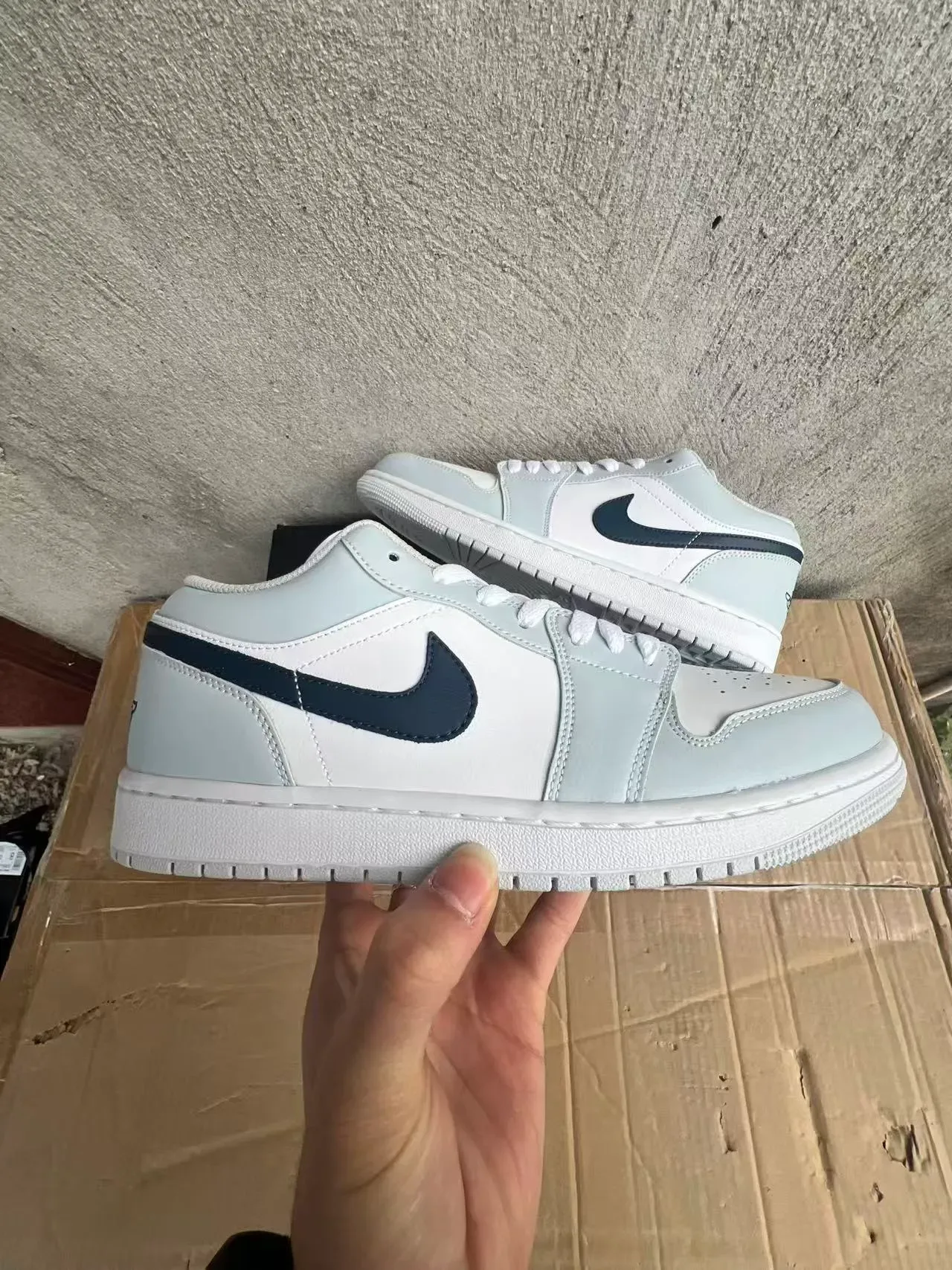 Nike Air Jordan 1 Low Light Gray Navy Lifestyle Sneakers 7