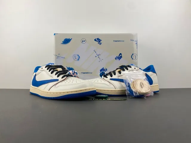 Nike Air Jordan 1 Low Off-White and Royal Blue Lifestyle Sneakers 14