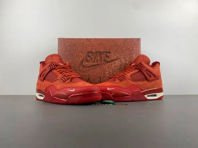 Nike Air Jordan 4 Red Suede High-Top Basketball Shoes 14
