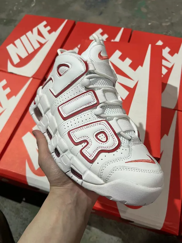 Nike Air More Uptempo White and Red Basketball Shoes 2