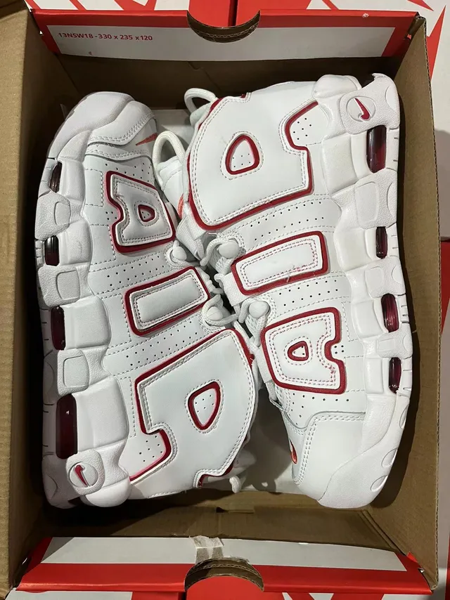Nike Air More Uptempo White and Red Basketball Shoes 6