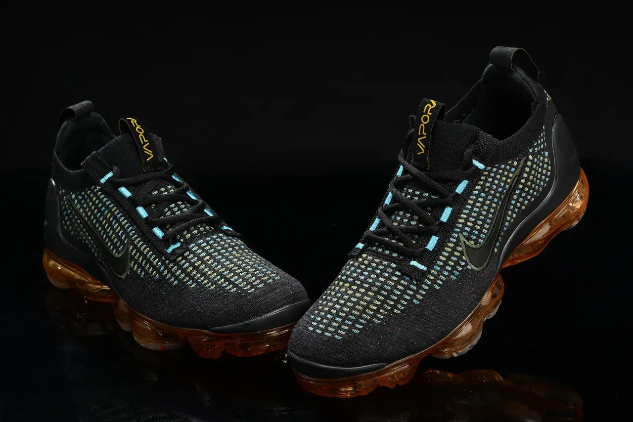Nike Air VaporMax Flyknit Black Cyan Yellow-Green Speckle Lifestyle Sneakers 3