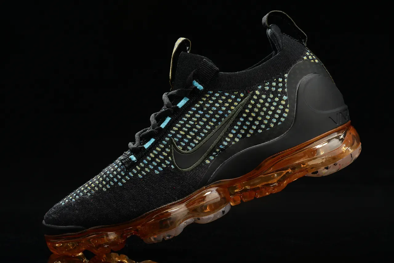 Nike Air VaporMax Flyknit Black Cyan Yellow-Green Speckle Lifestyle Sneakers 4