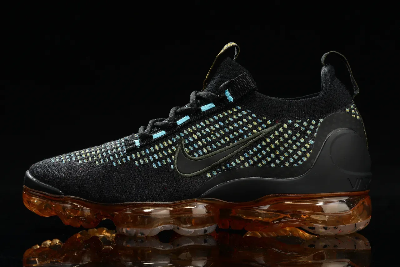 Nike Air VaporMax Flyknit Black Cyan Yellow-Green Speckle Lifestyle Sneakers 5