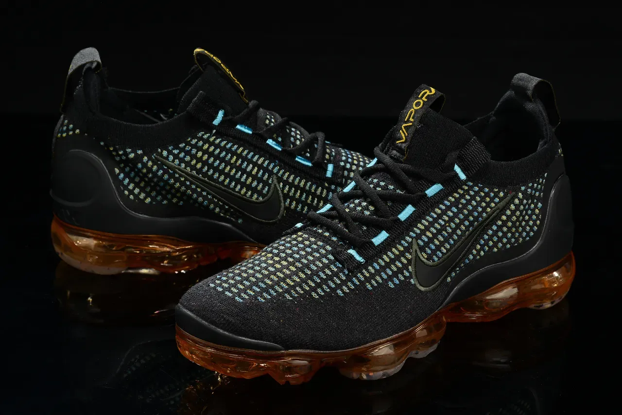 Nike Air VaporMax Flyknit Black Cyan Yellow-Green Speckle Lifestyle Sneakers 6