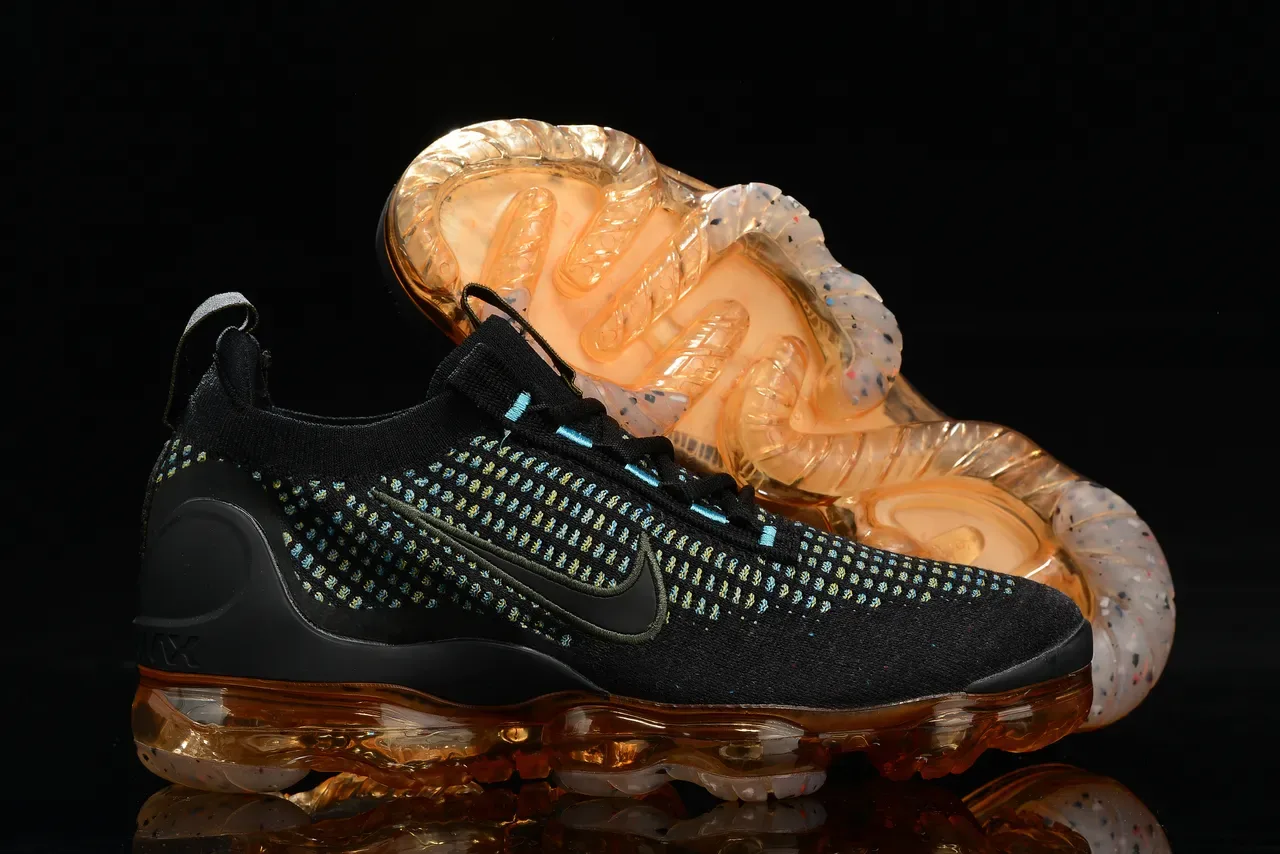 Nike Air VaporMax Flyknit Black Cyan Yellow-Green Speckle Lifestyle Sneakers 7