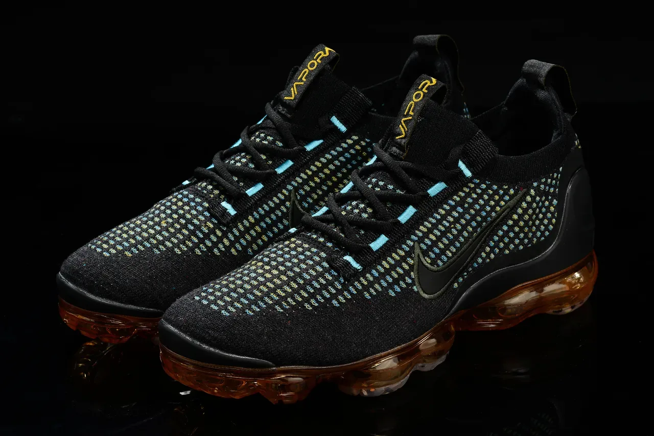 Nike Air VaporMax Flyknit Black Cyan Yellow-Green Speckle Lifestyle Sneakers 8
