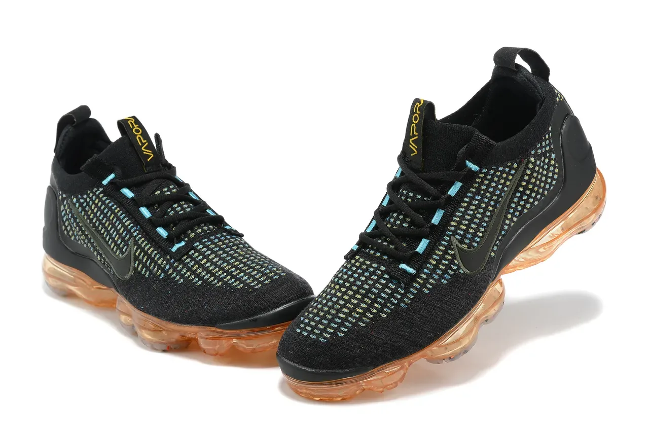 Nike Air VaporMax Flyknit Black Cyan Yellow-Green Speckle Lifestyle Sneakers 11