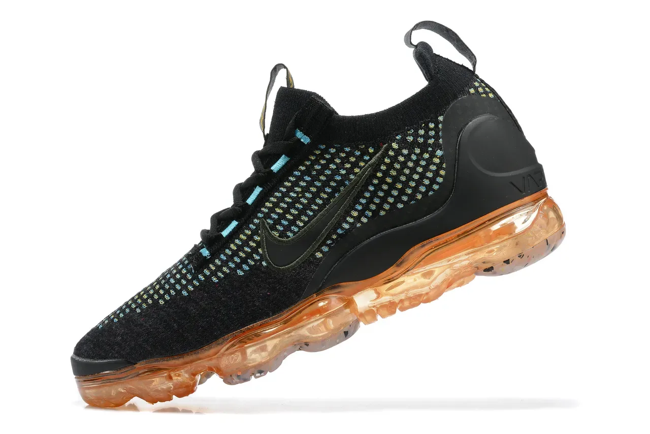 Nike Air VaporMax Flyknit Black Cyan Yellow-Green Speckle Lifestyle Sneakers 12