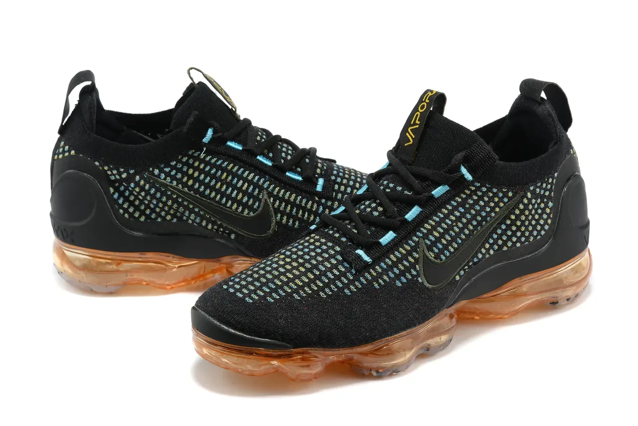 Nike Air VaporMax Flyknit Black Cyan Yellow-Green Speckle Lifestyle Sneakers 13