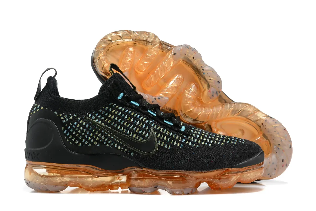 Nike Air VaporMax Flyknit Black Cyan Yellow-Green Speckle Lifestyle Sneakers 14