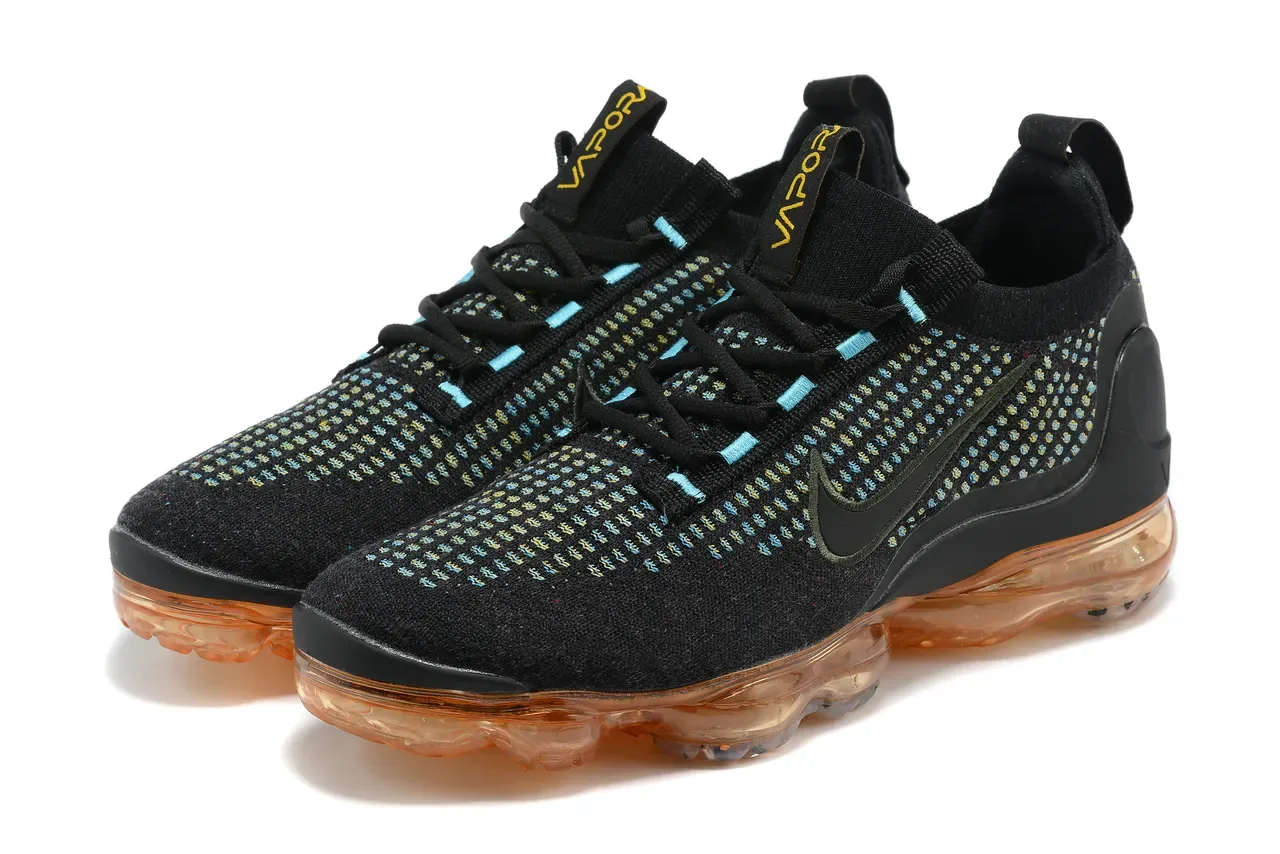 Nike Air VaporMax Flyknit Black Cyan Yellow-Green Speckle Lifestyle Sneakers 15
