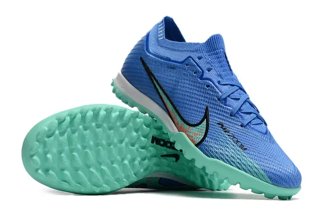 Nike Air Zoom Chaussures de football Turf upper knit bleu vert col Dynamic Fit 2