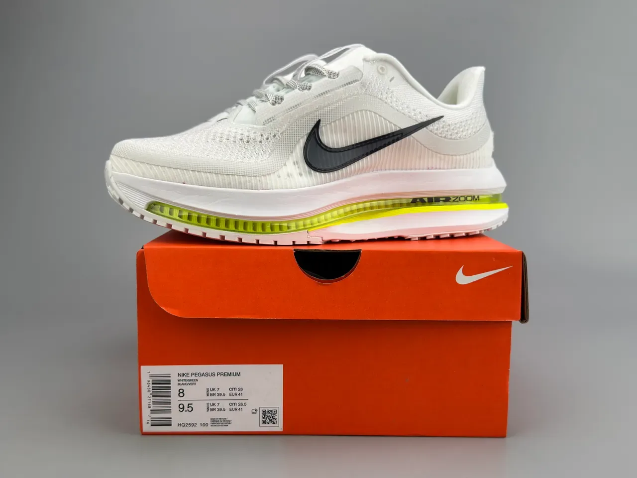 Nike Air Zoom White Green Engineered Mesh Upper Full-Length Visible Unit Running Shoes 4
