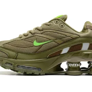 Nike আর্মি গ্রিন Shox Column Heel মেশ এবং সিন্থেটিক ওভারলে উপর লাইফস্টাইল স্নিকার্স