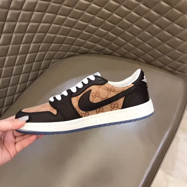 Nike Beige Black Monogram Canvas Upper Synthetic Overlays Lifestyle Sneakers 3