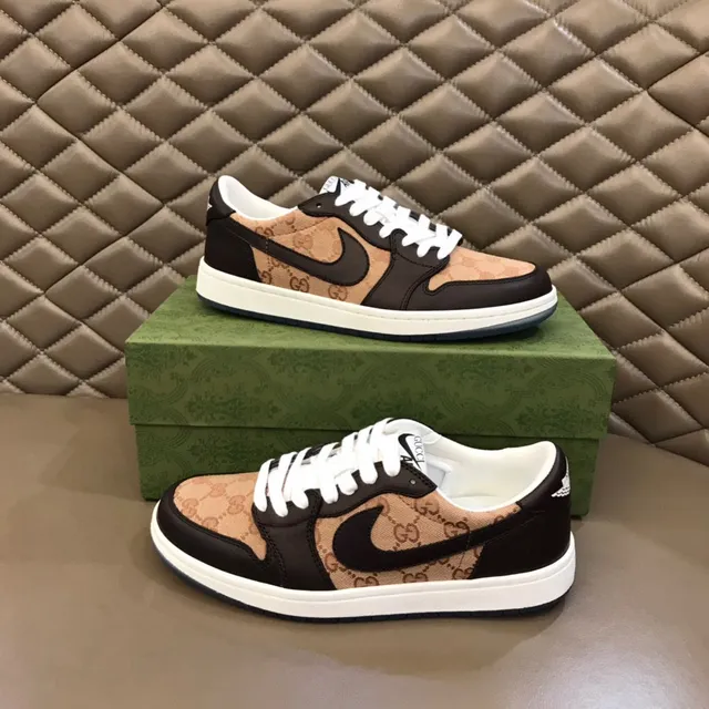 Nike Beige Black Monogram Canvas Upper Synthetic Overlays Lifestyle Sneakers 7