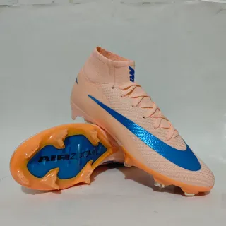 Nike Beige Blue High-Cut Knit Upper Asymmetrical Lacing Firm-Ground Soccer Shoes