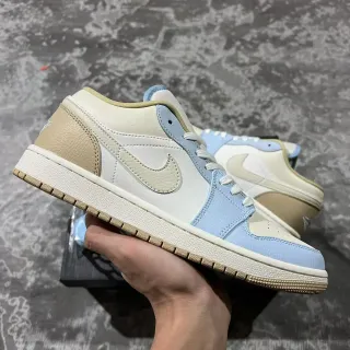 Nike Beige Blue Low-Top Multi-Panel Leather Lifestyle Sneakers