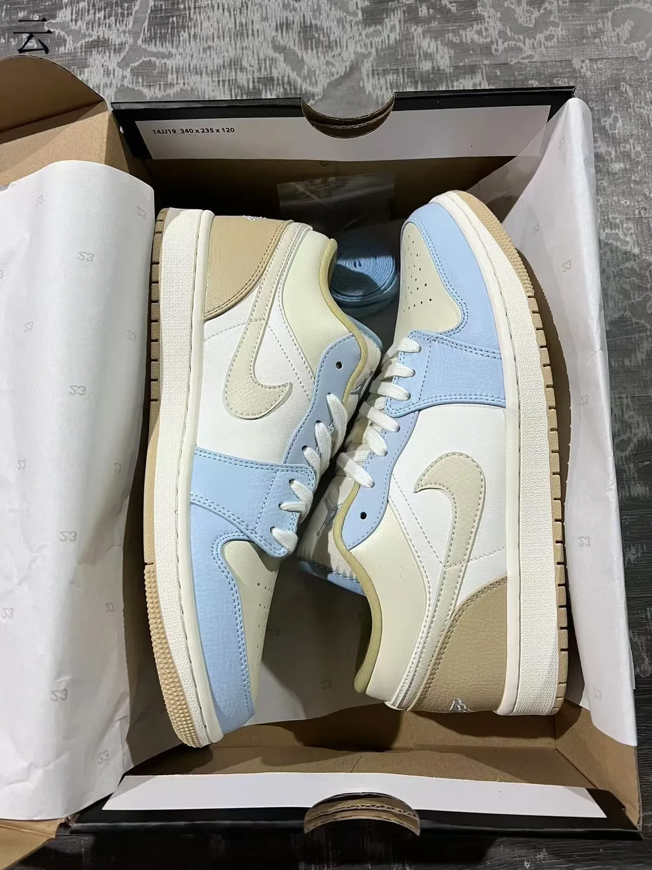 Nike Beige Blue Low-Top Multi-Panel Leather Lifestyle Sneakers 9