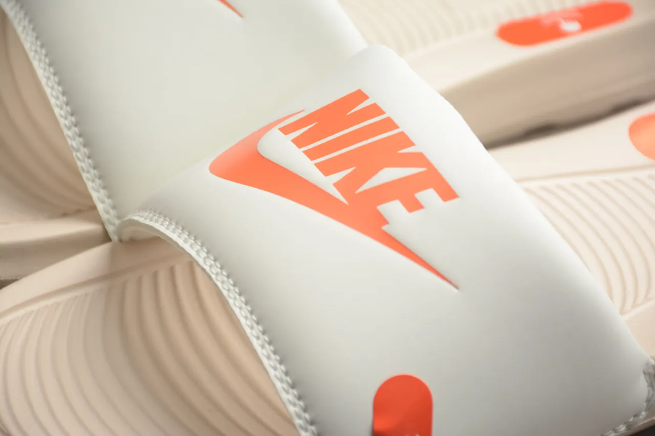 Nike Beige Orange Single-Strap Slide Molded Footbed Slippers 6