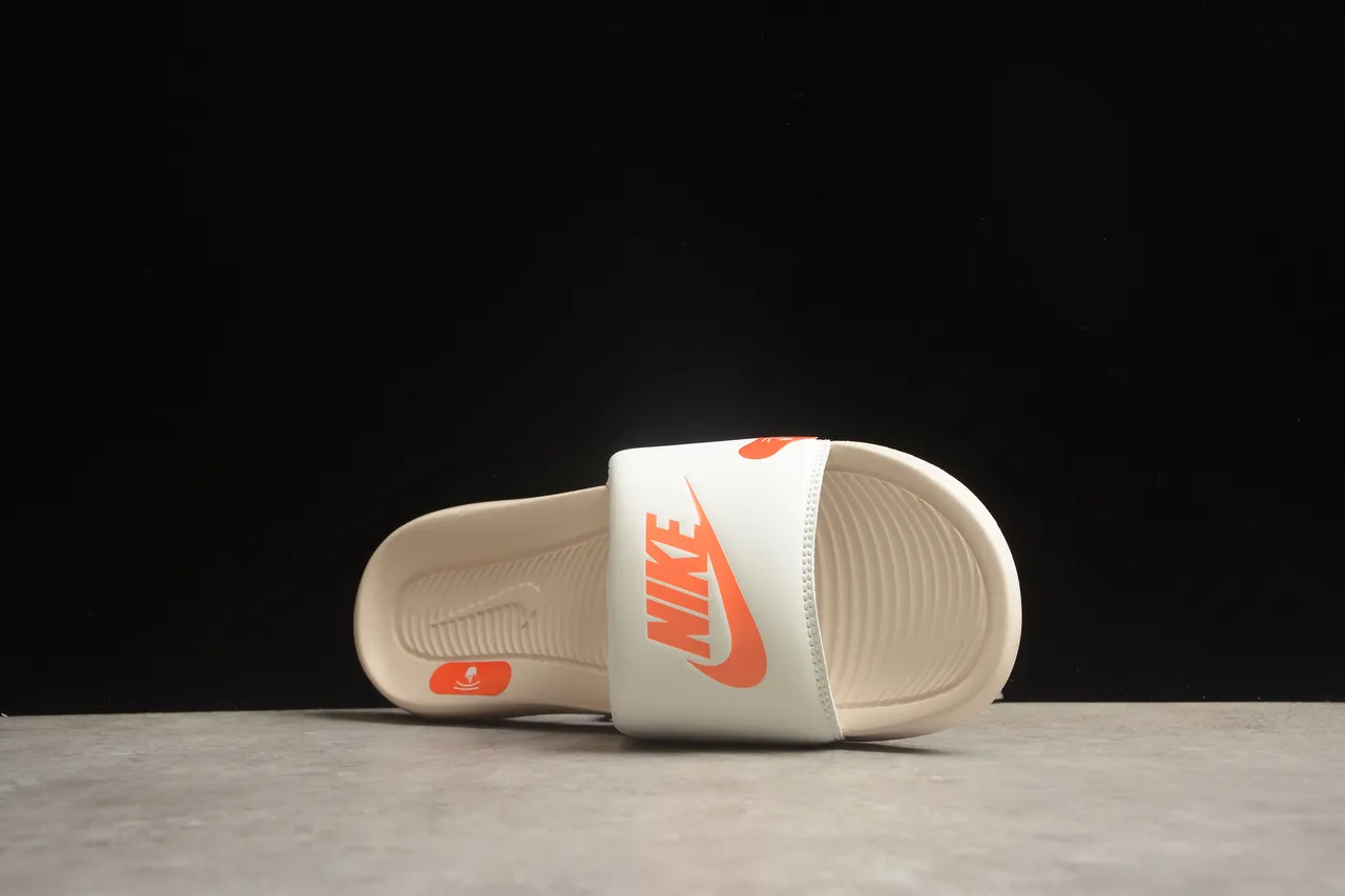 Nike Beige Orange Single-Strap Slide Molded Footbed Slippers 10