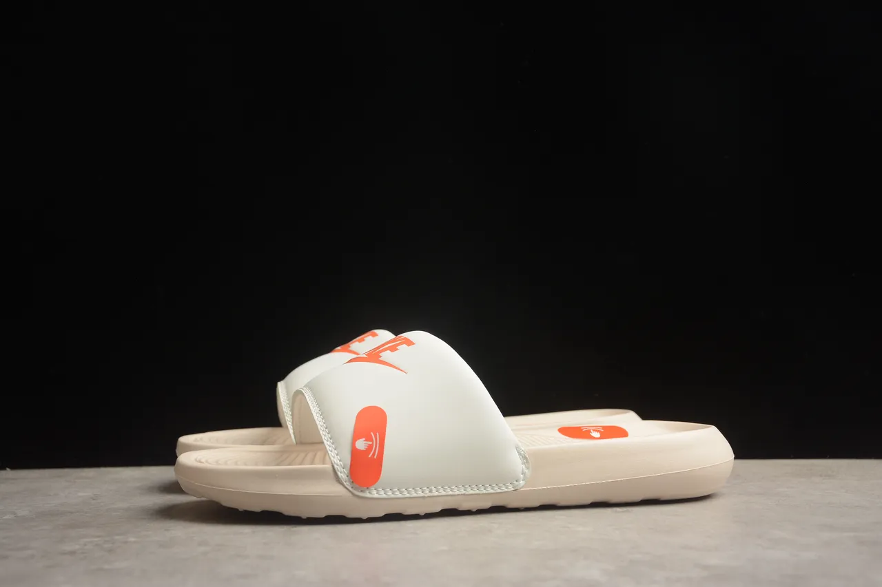 Nike Beige Orange Single-Strap Slide Molded Footbed Slippers 12