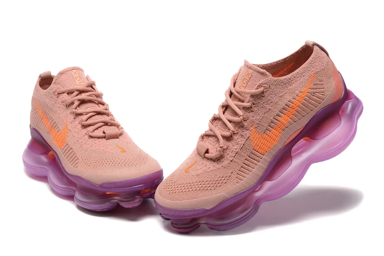Nike Beige Purple Knit Upper Visible Air Cushioning Lifestyle Sneakers 3