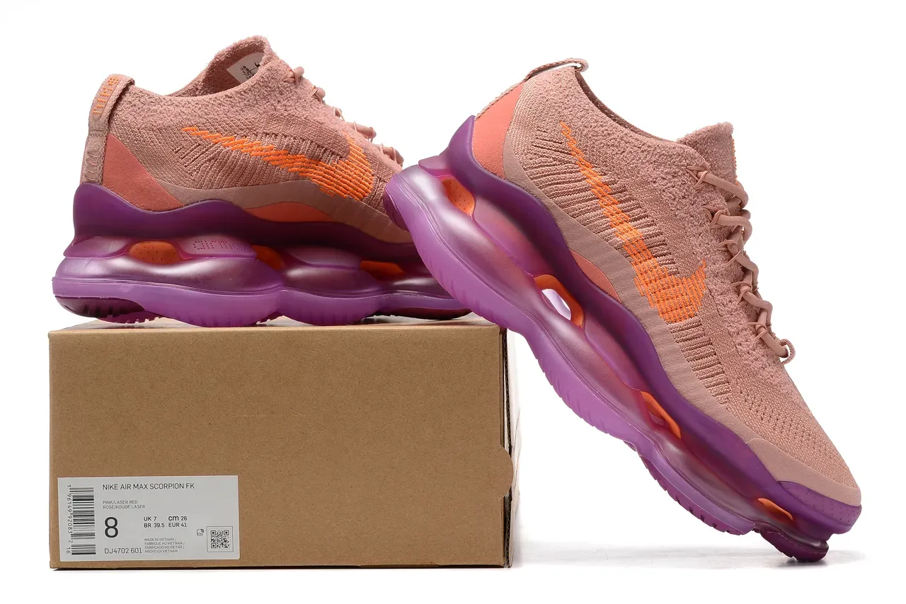 Nike Beige Purple Knit Upper Visible Air Cushioning Lifestyle Sneakers 8