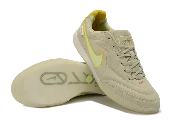Nike Beige Jaune Daim Chaussures de Football Indoor Basse 4