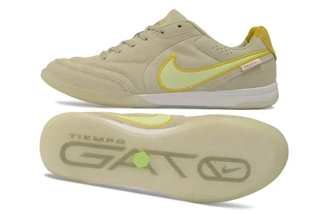 Nike Beige Jaune Daim Chaussures de Football Indoor Basse 6