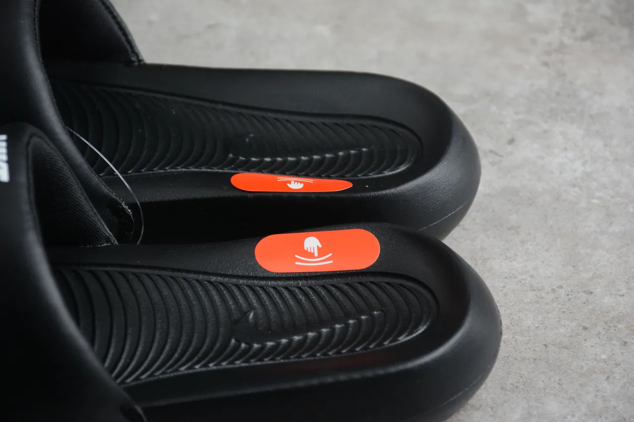 Nike Benassi Black White Orange Slippers 5