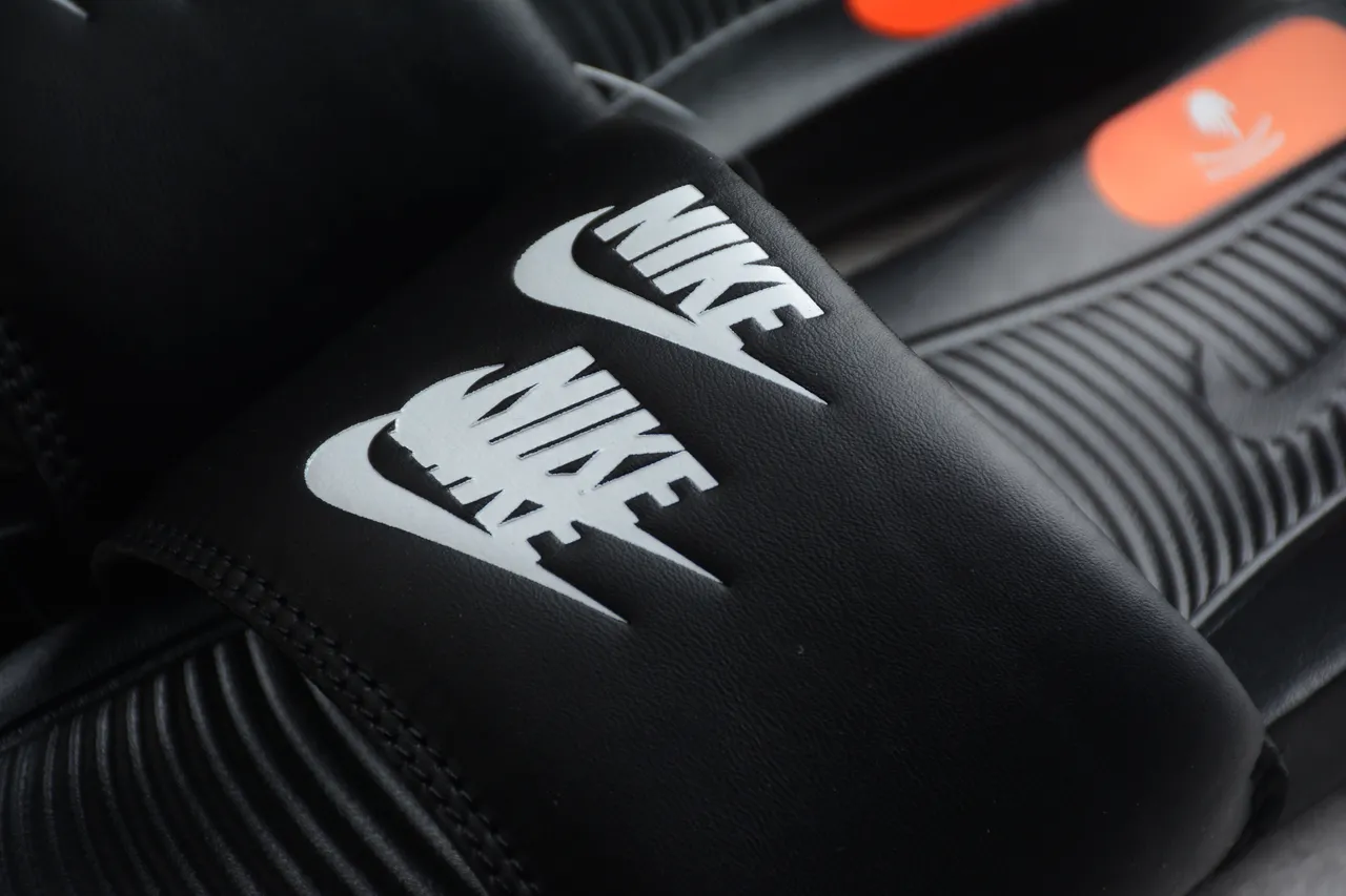 Nike Benassi Black White Orange Slippers 6