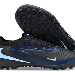 Nike Negro Azul Bajo-Corte Upper de Tejido Laceo Asimétrico Zapatos de Fútbol para Césped