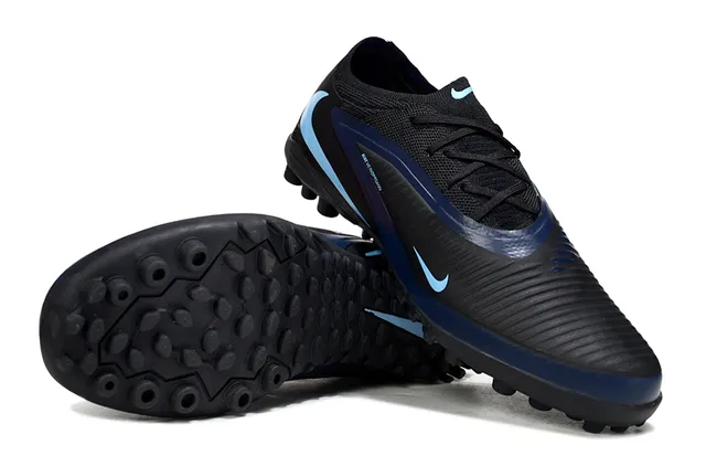 Nike Noir Bleu Coupe Basse Haut Tricot Lacets Asymétriques Chaussures de Football Turf 4