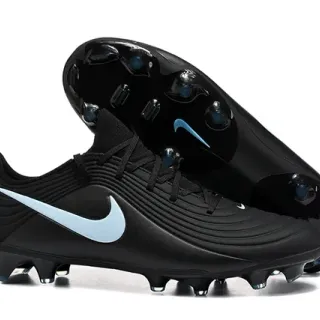 Nike Black Blue Ribbed Synthetic Upper Low-Cut Collar Firm-Ground Soccer Shoes