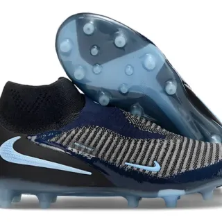 Nike Black Blue Sock-Fit Knit Collar Striped Flyknit Upper Firm-Ground Soccer Shoes