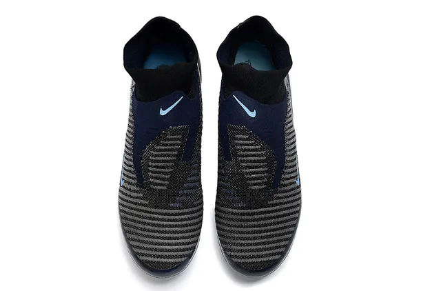 Nike Black Blue Sock-Fit Knit Collar Striped Flyknit Upper Firm-Ground Soccer Shoes 2
