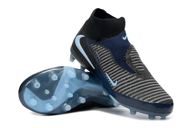 Nike Black Blue Sock-Fit Knit Collar Striped Flyknit Upper Firm-Ground Soccer Shoes 3